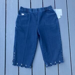Y2K scalloped hem rhinestone capris with heart, 2000s coquette